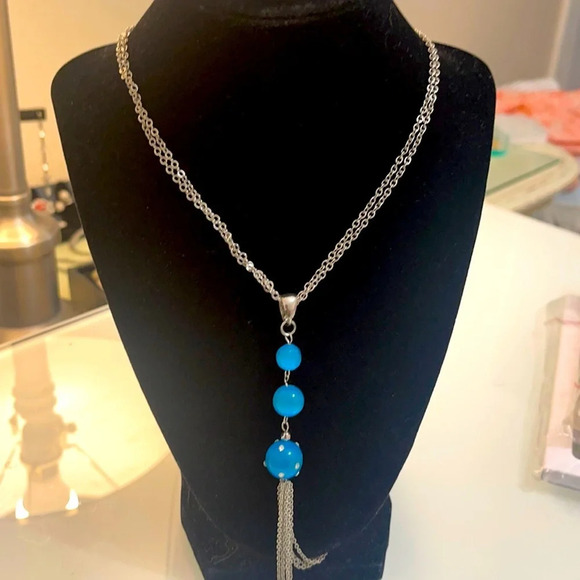 3x$25 ❤️ New York & Co Double Link Chain blue ❤️ - Picture 1 of 10